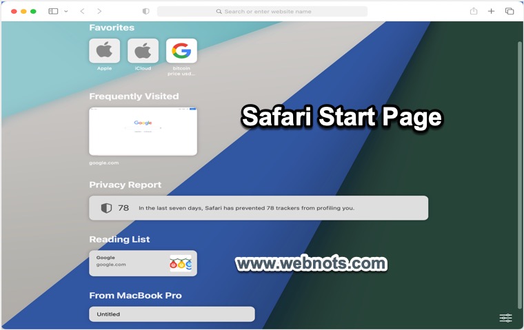 Стартовая страница Safari по умолчанию на Mac