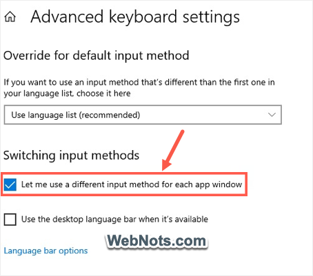 Переопределение языка и методы ввода в Windows 10
