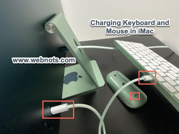 Зарядка клавиатуры и мыши в iMac