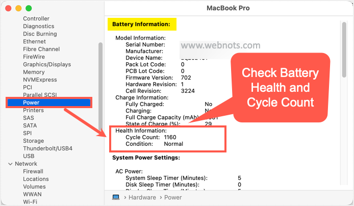 Проверьте состояние батареи и количество циклов на Mac