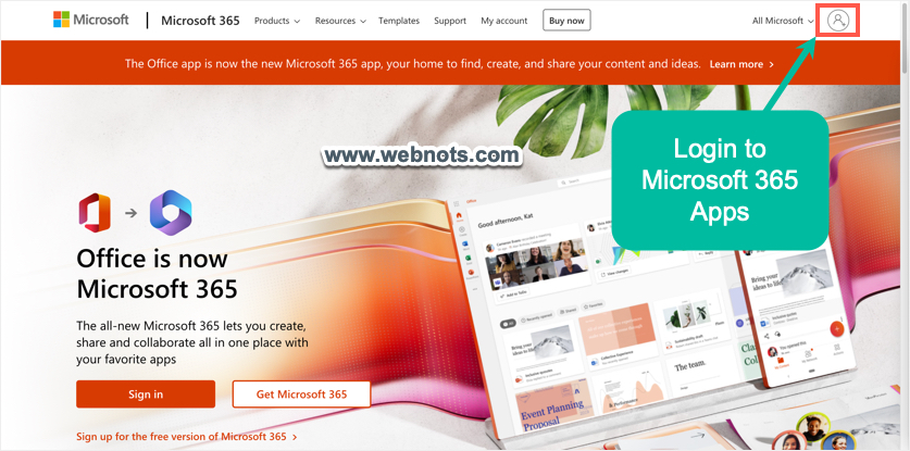 Веб-сайт приложения Microsoft 365