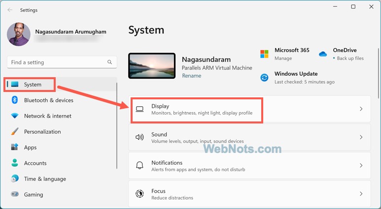Настройки системного дисплея в Windows 11
