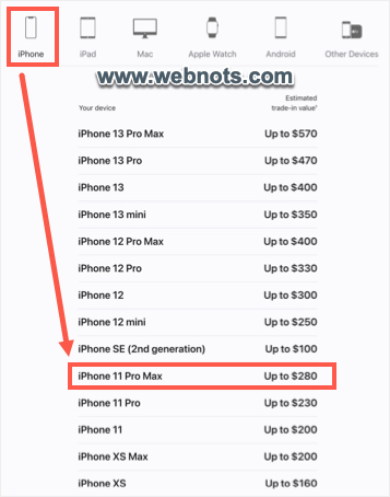 Стоимость обмена iPhone на сайте Apple