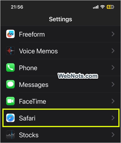 Откройте настройки Safari на iPhone