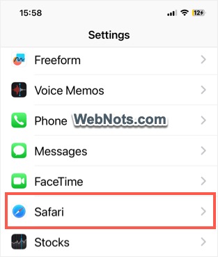 Откройте настройки iPhone Safari