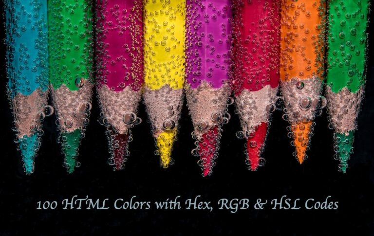100 цветовых кодов HTML с именами, шестнадцатеричными кодами, значениями RGB и HSL –